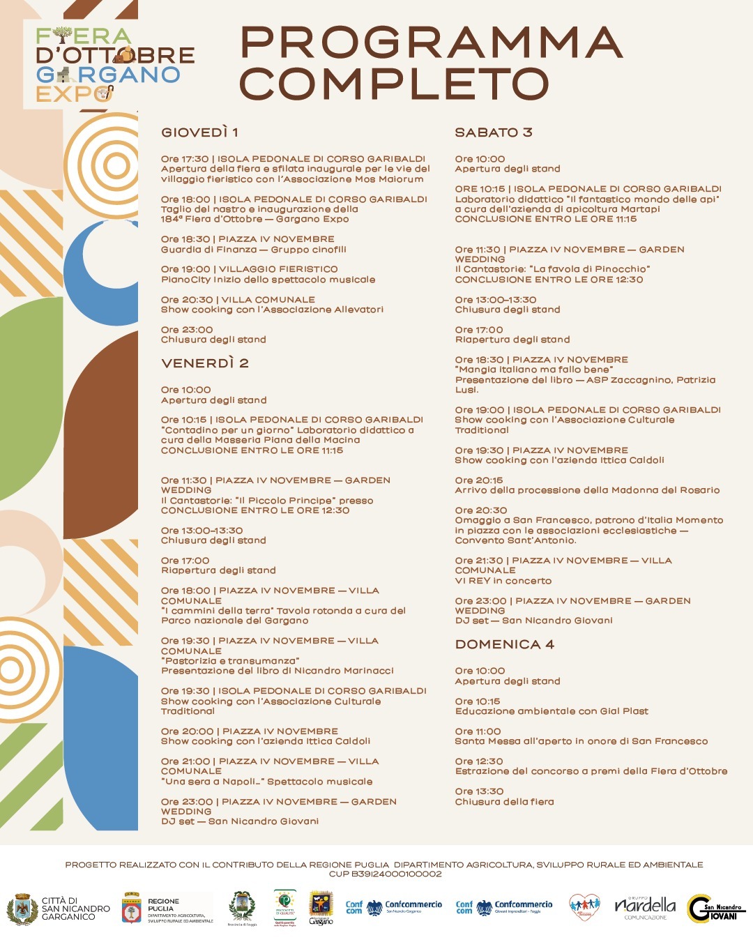 Programma ufficiale Fiera d'Ottobre — Gargano Expo, 1-4 ottobre 2026